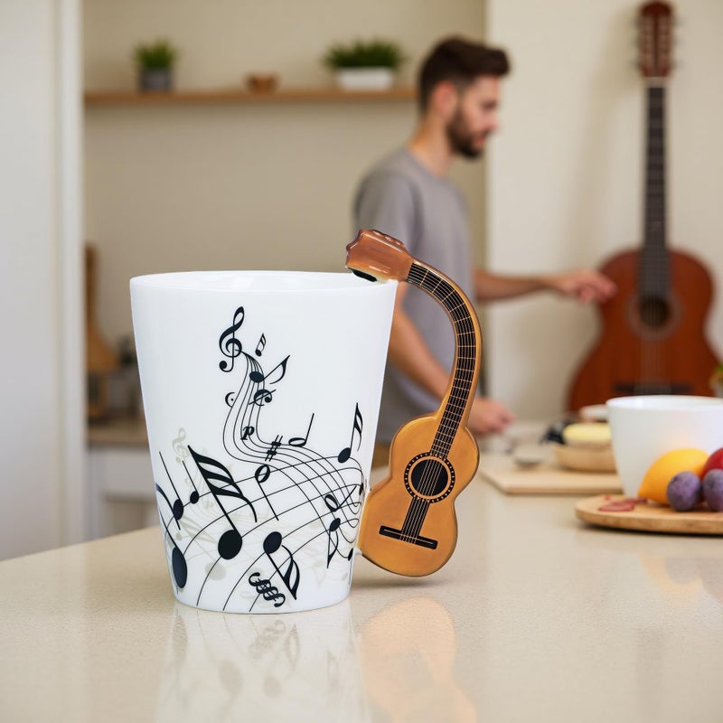 LanHong Guitar Mug Guitar Coffee Mug Gift for Guitar Players Musician - 13.5 oz Guitar Cup Gifts for Music Lovers - Music Coffee Mugs Birthday Christmas Gifts for Men Women (Acoustic) - Image 3